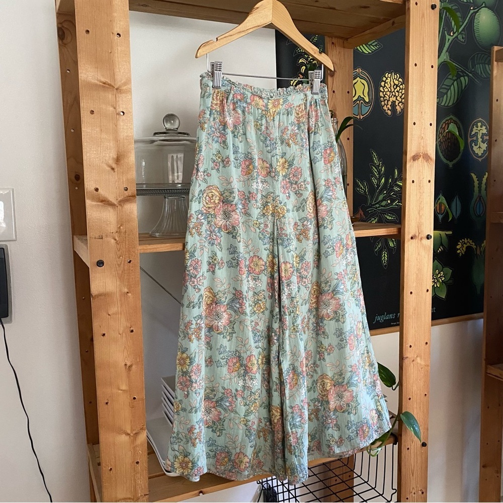 Louise Misha Blue Pink Floral Print Amandine Wide Leg Gauze Cotton Pants 10 - Picture 4 of 14